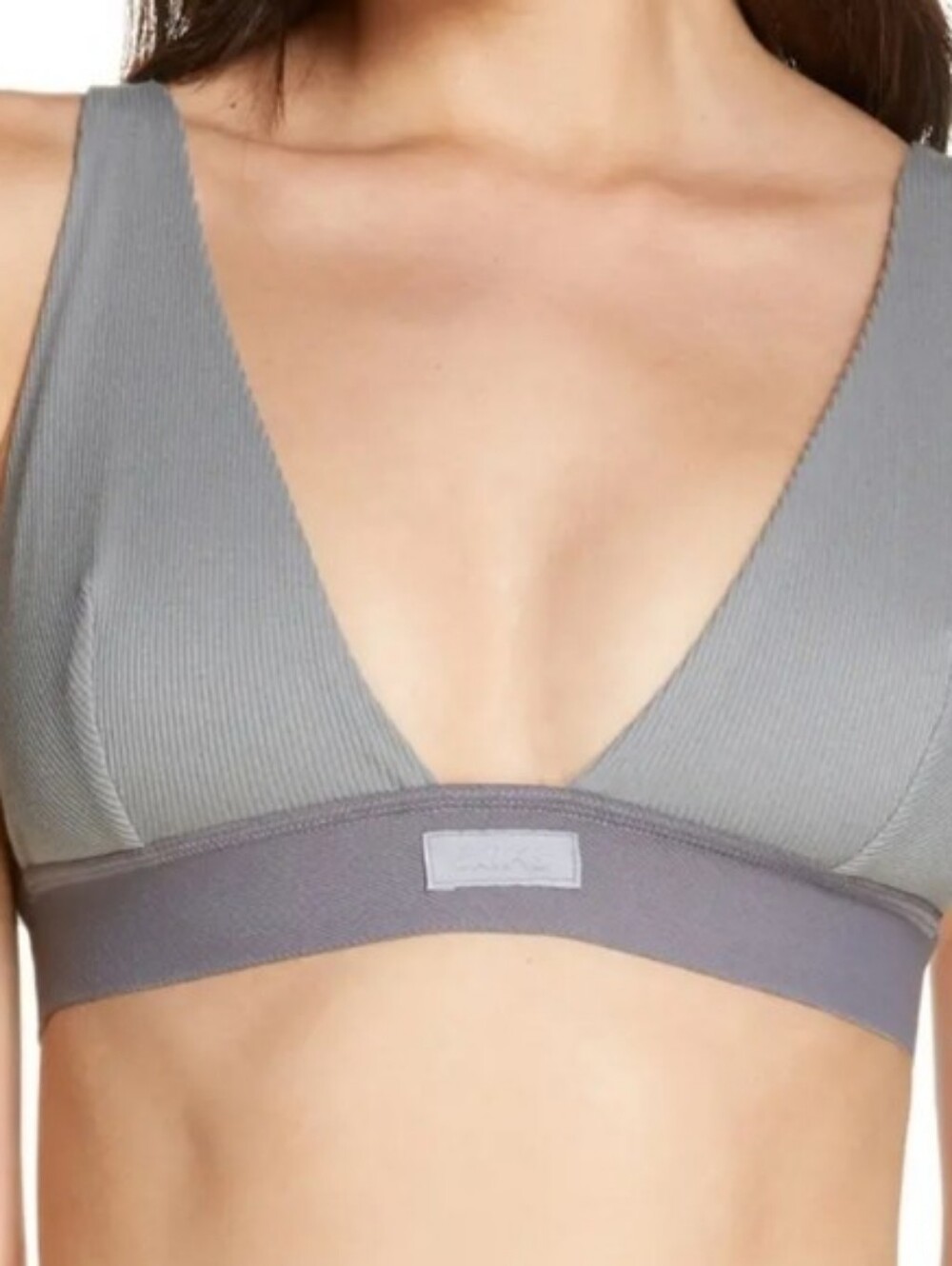 NWOT Skims Cotton Rib Plunge Bralette 2X Triangle Gray Adjustable